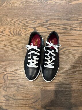 Munro Black Leather Sneakers with White Laces